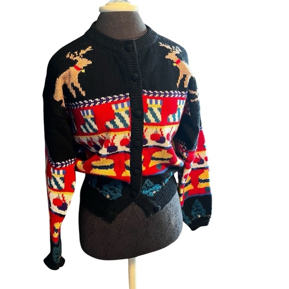 Vintage The Eagles Eye Shetland Wool Christmas Cardigan Novelty Pocket Medium - Picture 9 of 11